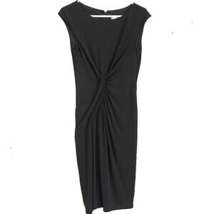 Vince Camuto Midi Dress Faux Wrap Ruched Cap Sleeve Black SZ 6- EUC